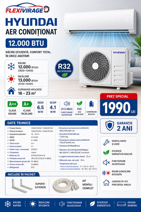 Aer conditionat marca Hyundai cu gaz R32