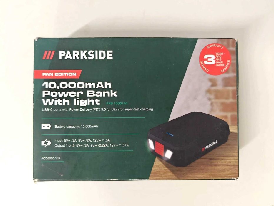 Powerbank, baterie externa Parkside PPB 10.000 A1 cu lanterna, NOUA