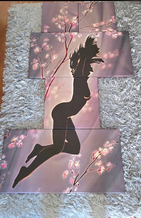 Tablou Canvas fata și flori de cireș