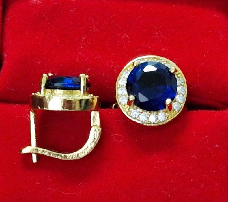 GP42,cercei placati aur 18k, incuietoare sigura,zirconiu safir/alb