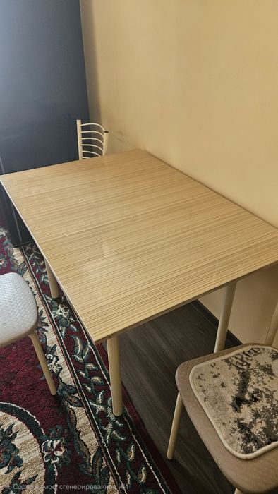 Кухонный стол + 6 стульев, б/у, металл, мягкое сиденье
