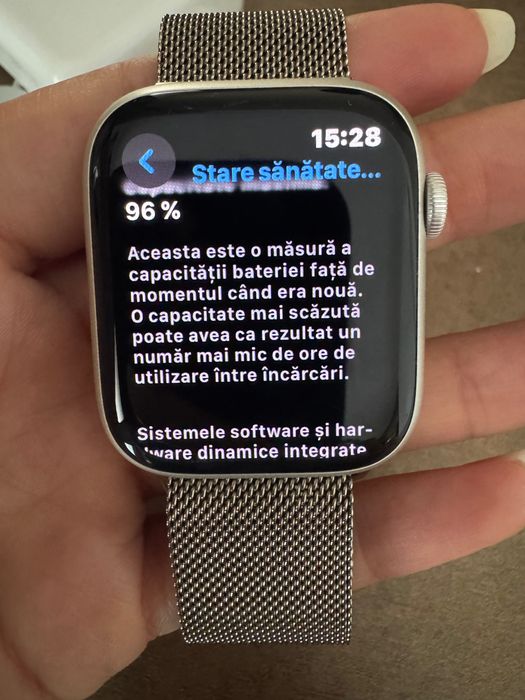 Apple Watch Series 8 45 mm GPS + Cellular – Starlight Aluminium – Pachet complet . 2 bratari originale