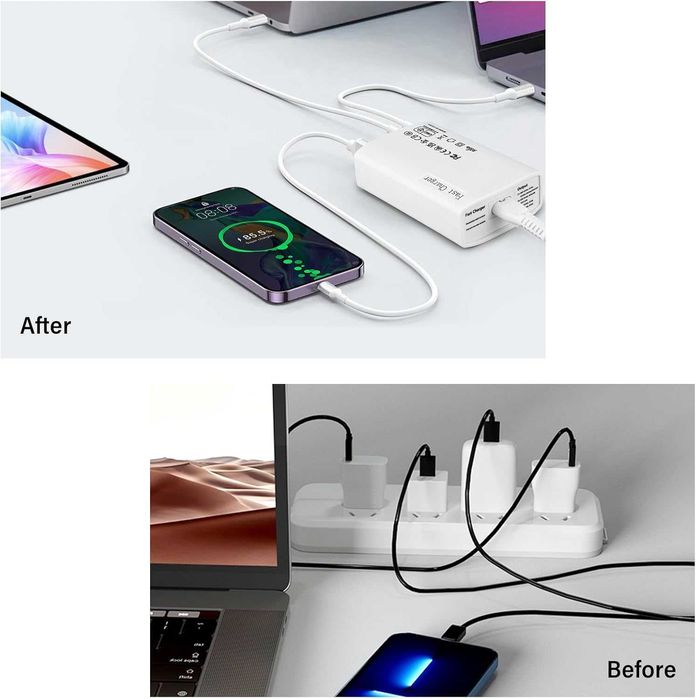 Универсално зарядно 100W, 2 USB-C + 2 USB-A порта, черно ; бяло