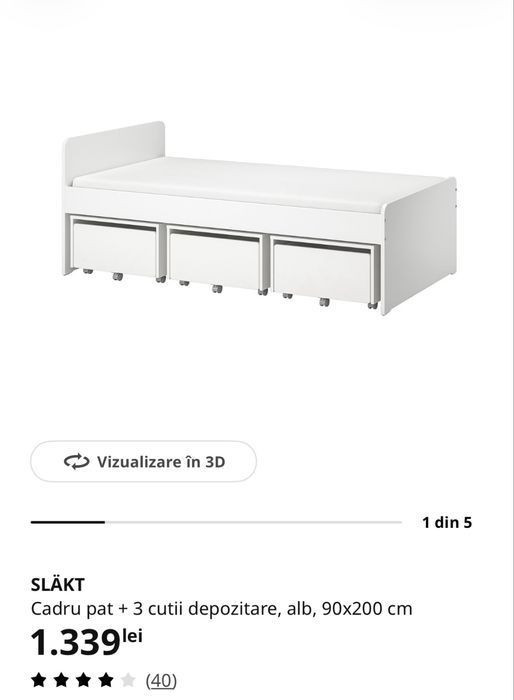 Pat copii/adolescenti Ikea Slakt 90x200 cm cu depozitare +somiera