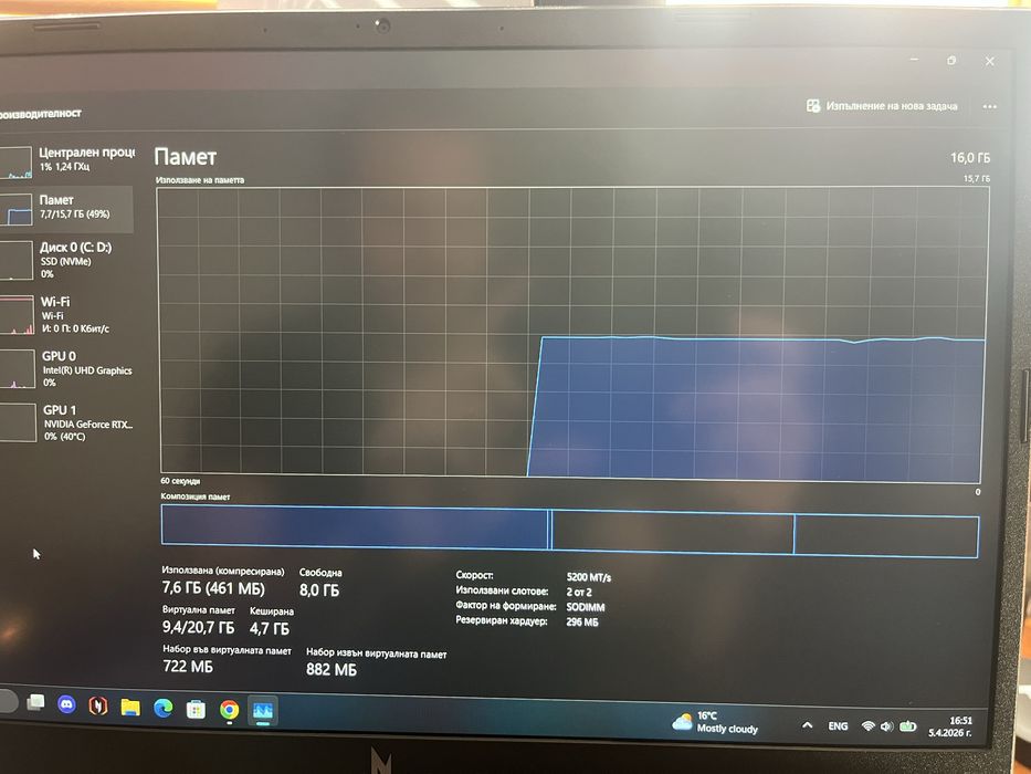 Gaming laptop Acer Nitro 15+ подарък мишка и клавиатура