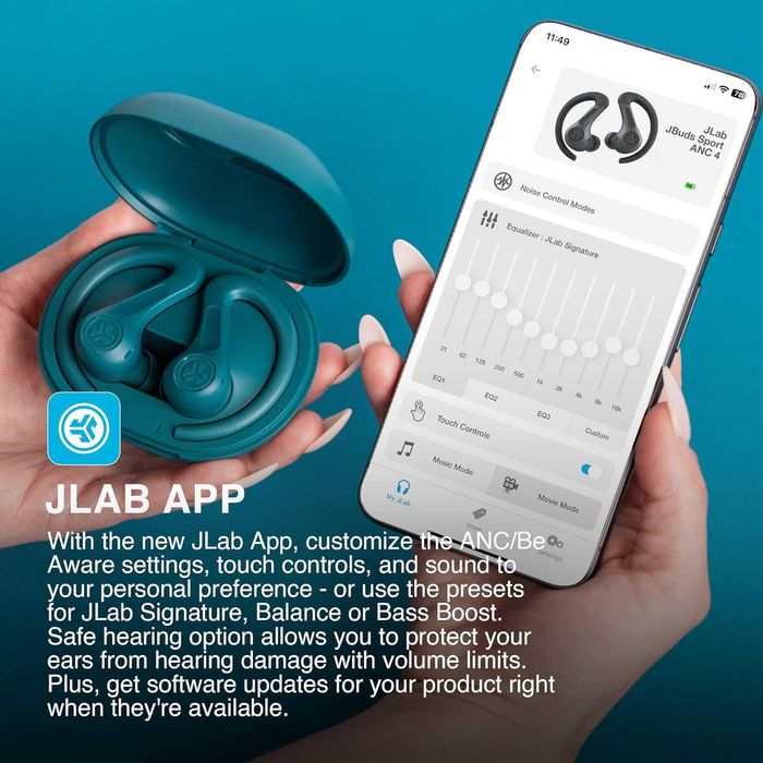 Слушалки JLab JBuds Sport ANC 4 с активно шумопотискане, 60 часа, IP66