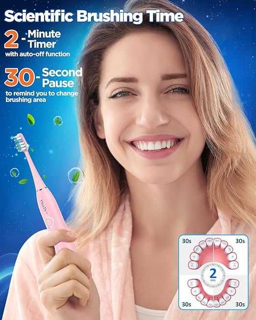 Електрическа звукова четка за зъби Yteath Y08 с 8 глави USB C Розова