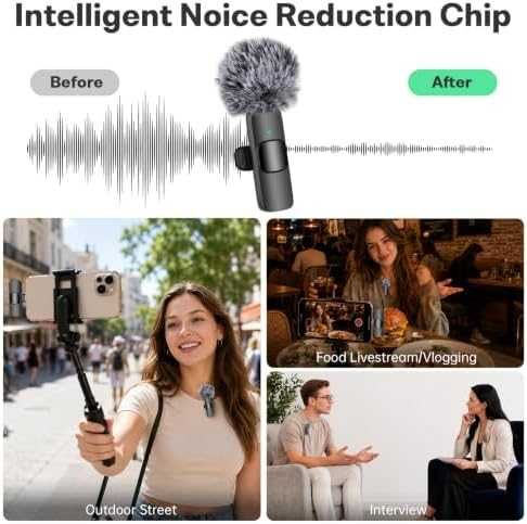 Нов Безжичен двоен Lavalier микрофон за iPhone Android USB-C Lightning TikTok влог видео