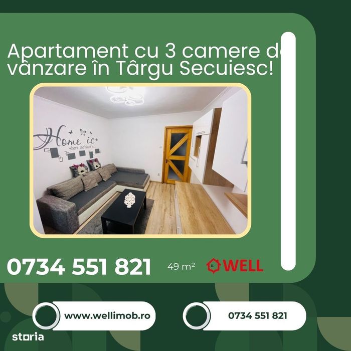 Apartament cu 3 camere de vânzare în Târgu Secuiesc!