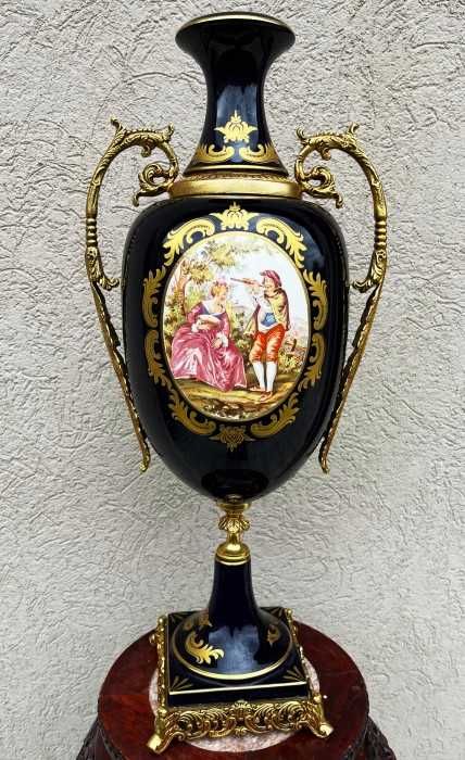 Spectaculoasa amfora franceza-cobalt-bronz-scena galanta-Franta