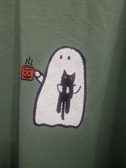 Bluza dama verde Halloween cu fantoma si pisica