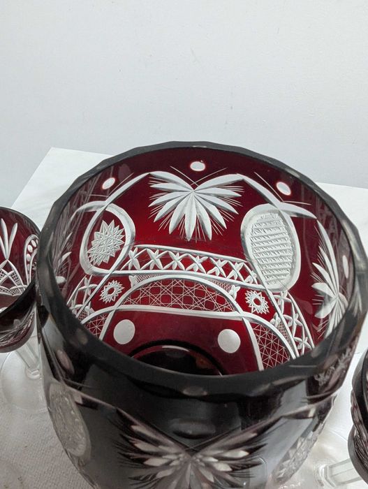 Serviciu cristal rubin BUZĂU PERLA LUX – carafă + cupă + 8 pahare –