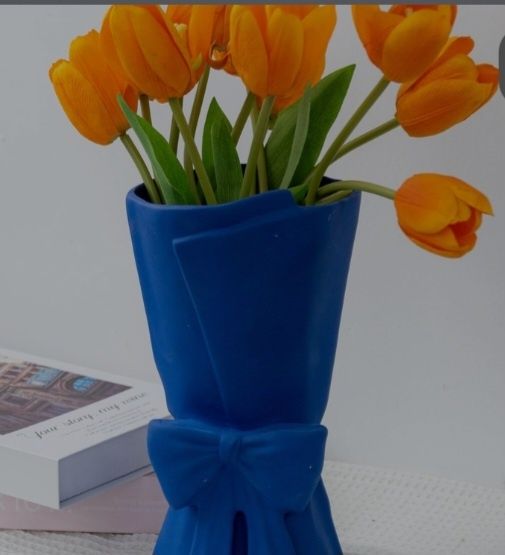 Vaza ceramica cu funda 24,5 cm, albastru inchis