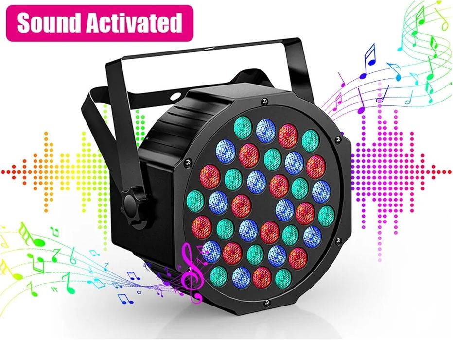 Професионален акумулаторен LED Par прожектор, 36 RGB диода, 5000mAh батерия, дистанционно управление и DMX за сценично осветление
