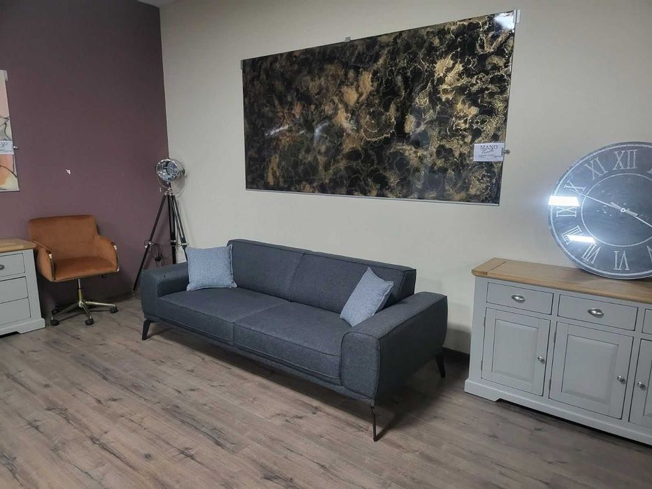 Сив диван от плат тройка с функция сън