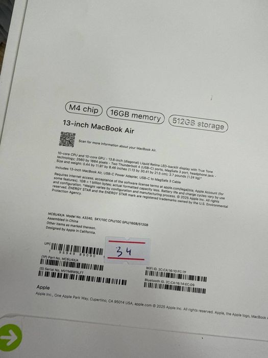 MacBook Air 13.6 M4 16/512