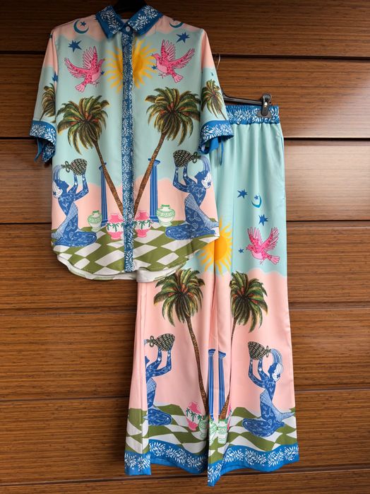 Уникален сет комплект риза панталон сатен