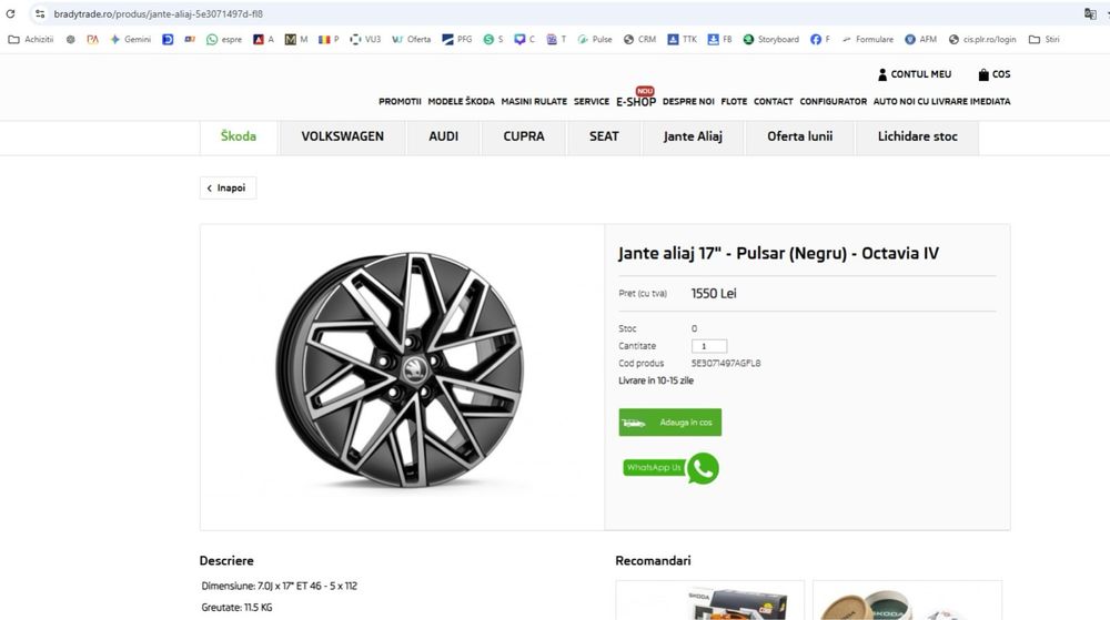 Jante Skoda cu Anvelope pentru Scala Kamiq