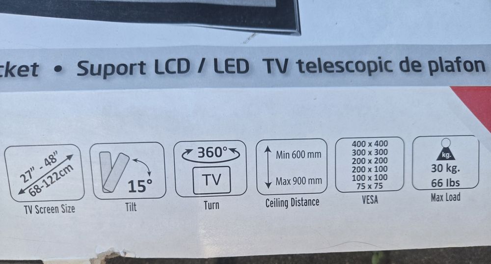 Suport TV telescopic de plafon