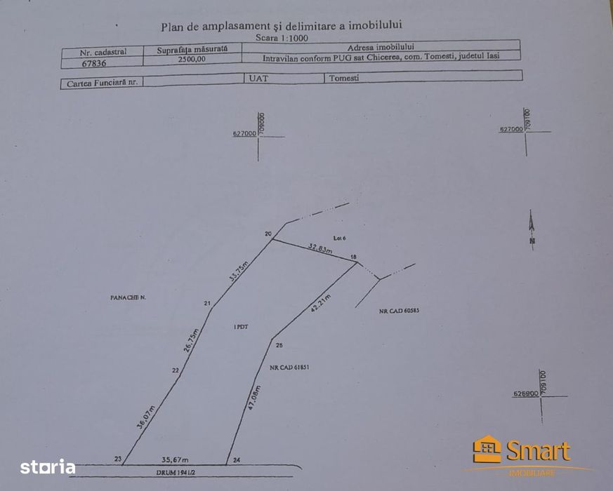 Teren 2500mp Chicerea , Tomesti , panorama superba