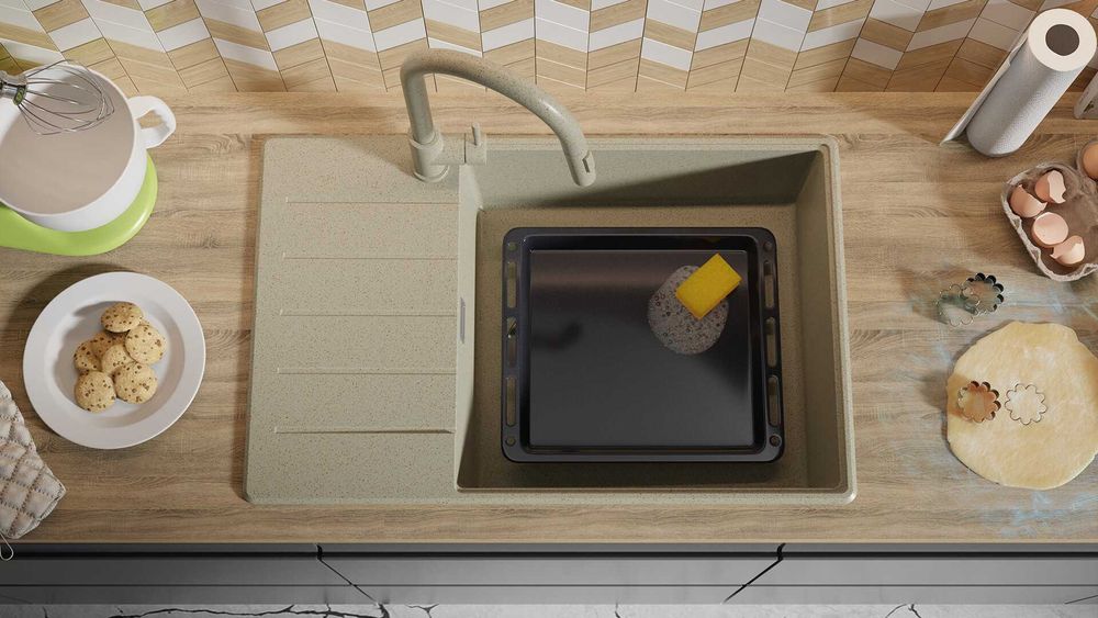 Кухненска Мивка от гранитКопенхаген 780-50 Smart 780 x 500 mm - Бежова