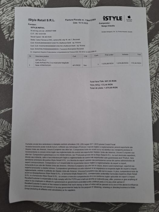 Apple AirPods Pro 2 cu factură