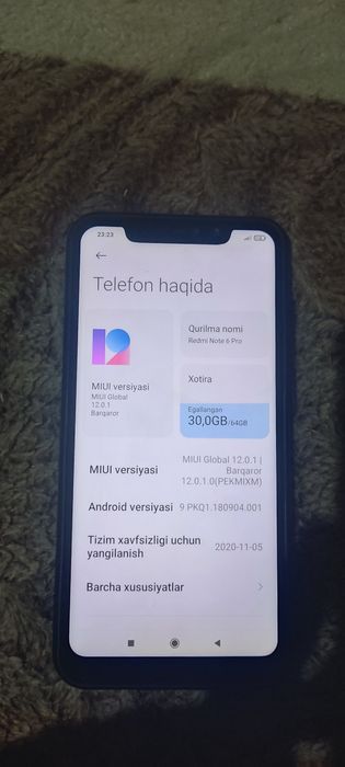 Redmi note 6 pro 64 GB xotira