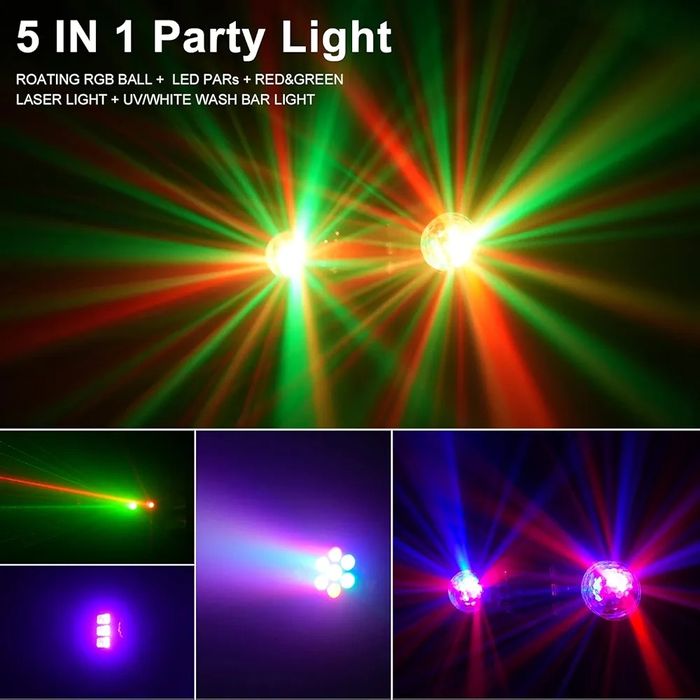 5-in-1 Disco Party Light Stand/Disco Ball/Par Light/Black Light UV