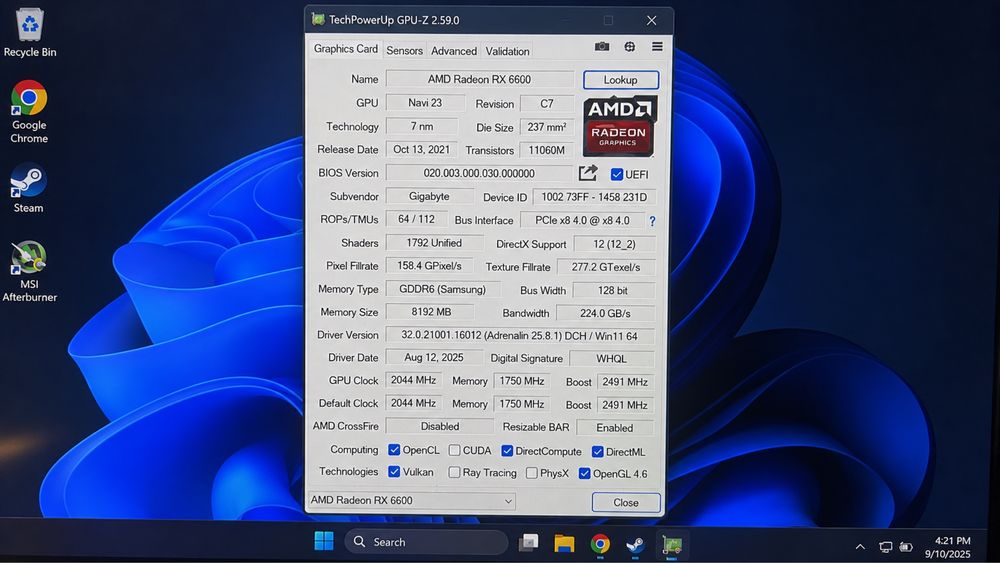 Placă video Gigabyte Radeon RX 6600 EAGLE 8GB GDDR6 – stare foarte bună