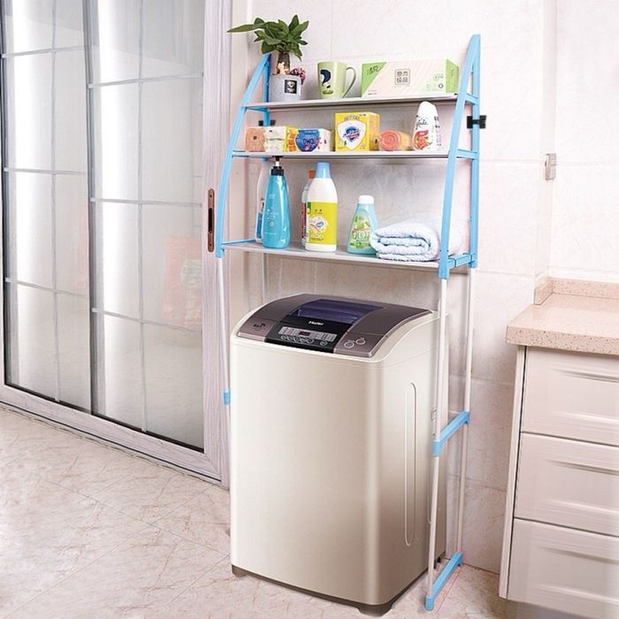 Метална етажерка за над пералня с три рафта син цвят