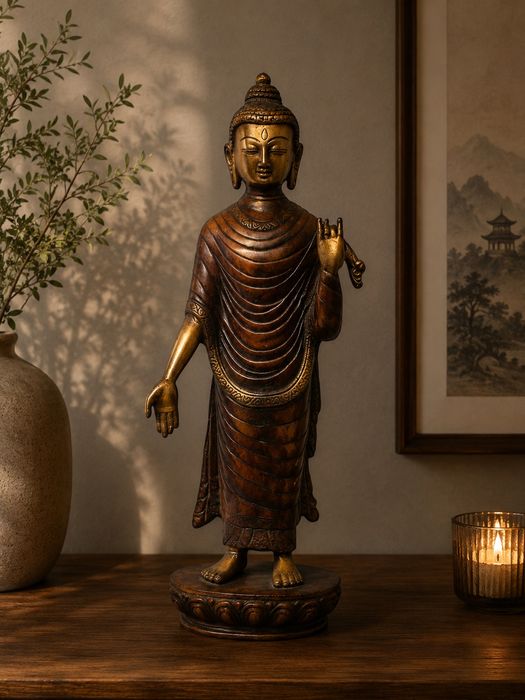 Sculptura,statueta din bronz masiv Buddha,piesa cu o lucrătură de o fo