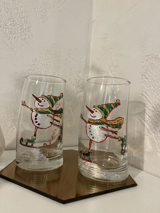 Ръчно рисувани Коледни чаши от стъкло