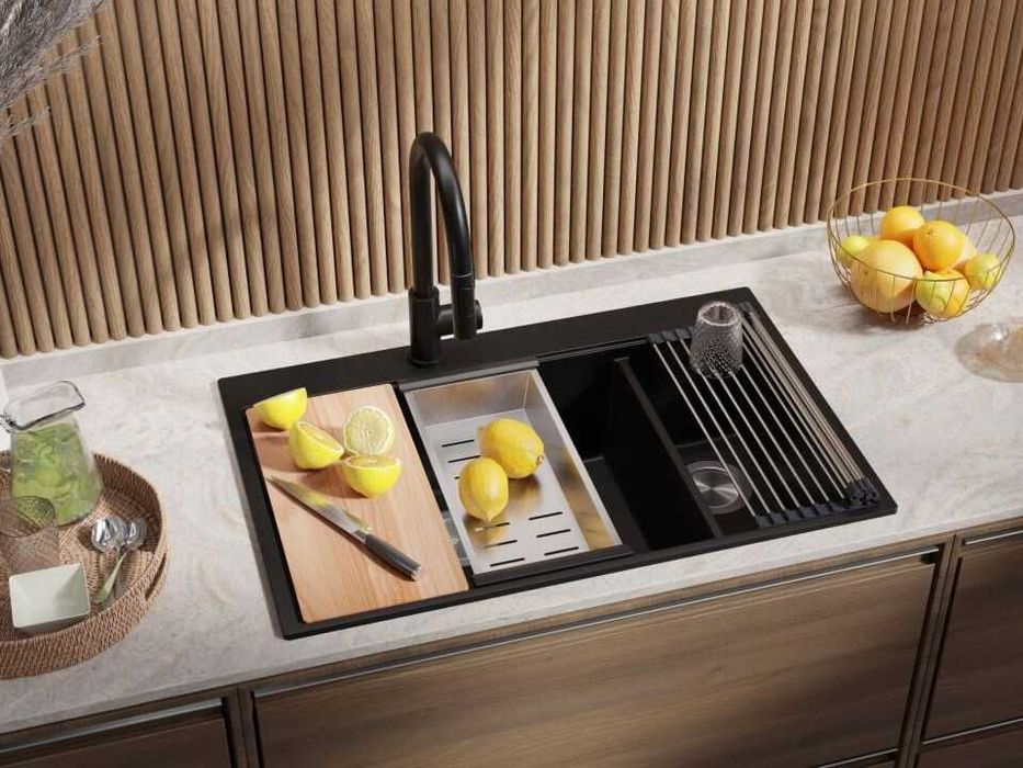 Черна кухненска гранитна мивка Осло 80 Duo Top 780x500 мм