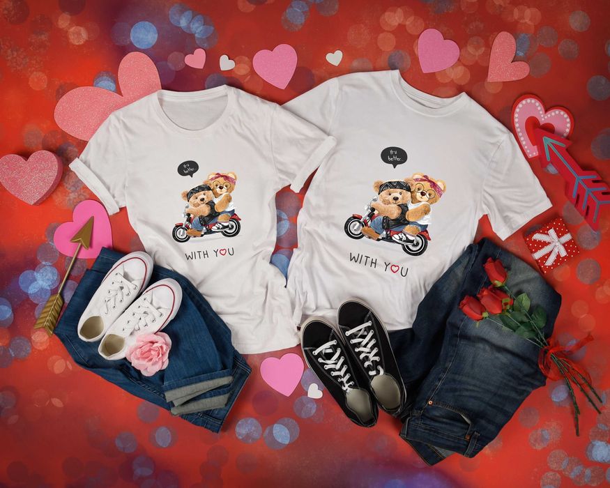 Тениски за двойки с Мечета. Забавни тениски за Влюбени, You and Me