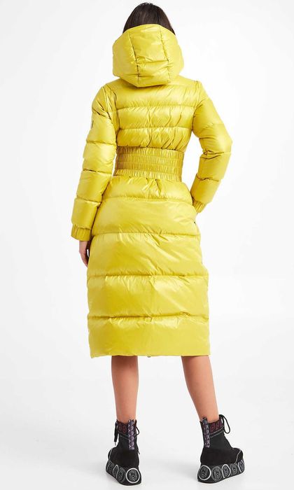 TWINSET НОВО! Дамско Зимно Палто Дълго Пухено Яке Пух Жълто-Зелено M-L