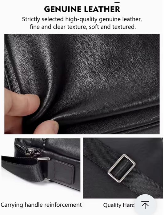 Мъжка елегантна дизайнерска чанта за през рамо /Черна естествена кожа!