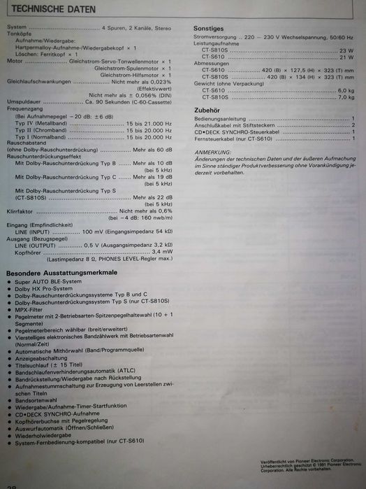 Продавам висок клас hi-fi дек PIONEER CT-S610