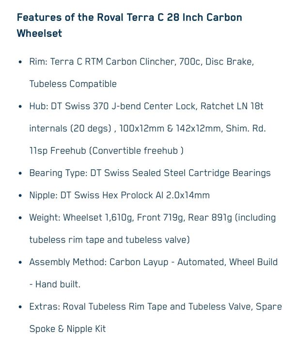 Set roti 28" gravel carbon Specialized Roval Terra C(noi)