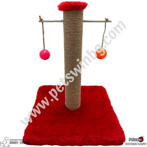 Драскало за Коте - с 2 топчета - 34см/34см/44см - Червена разцветка