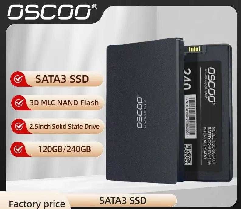 DVR NVR SMART SSD 120GB SATAIII 6Gb/s 2.5" SATA R560 WR500 3D TLC Nand Flash NVME SMI TRIM NCQ Форм фактор 2.5-инчов твърд диск Марка OSCOO или EAGET