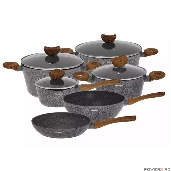 Set 6 oale din aluminiu turnat, cu strat marmorat gri, capac sticla,