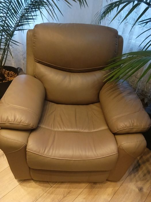 Set canapea Kring Royal, 2 reclinere, piele naturala,bej