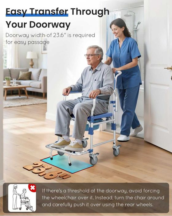 Инвалидна количка 3 в 1 – тоалетен стол душ стол транспортна количка