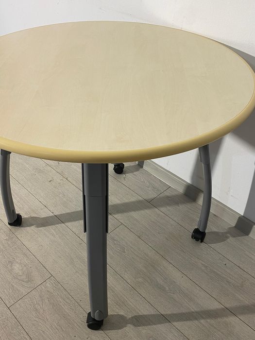5 Buc. Masă Rotundă Reglabilă, Diametru Blat 90 cm; Birou cu Roți