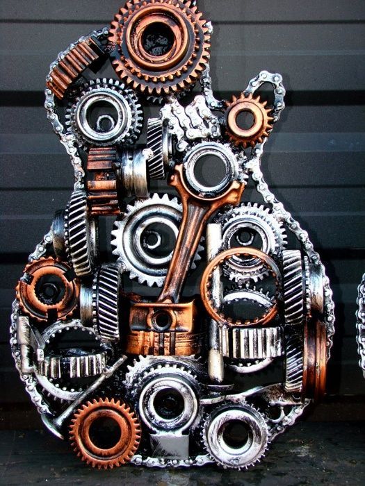 Sculptura fier- Decor industrial de perete Chitara-Doar 3 disponibile.