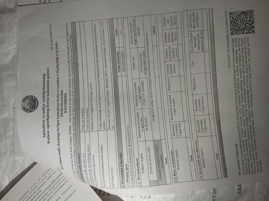 Joy o'rin sotilodi dokument 100% sorochni