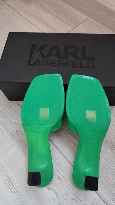 Нови зелени дамски кожени чехли на ток KARL LAGERFELD PANACHE II EUR38