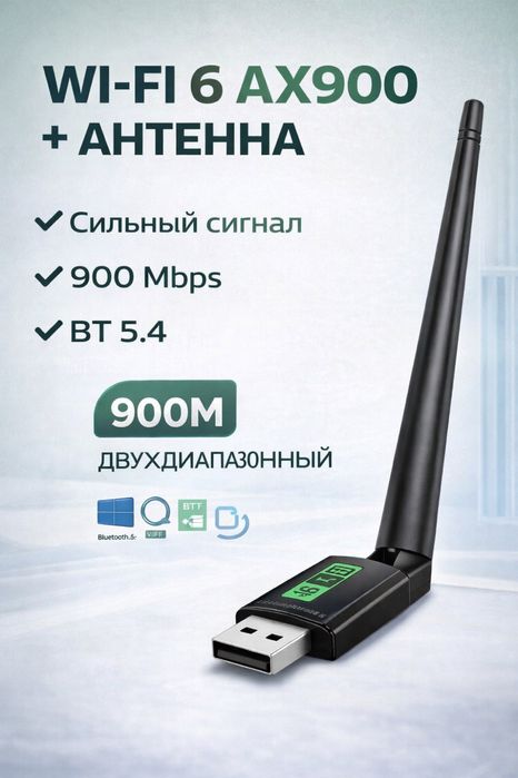 Usb Wi-Fi 6 Bluetooth 5.4. адаптер AX900  (с антенной)
