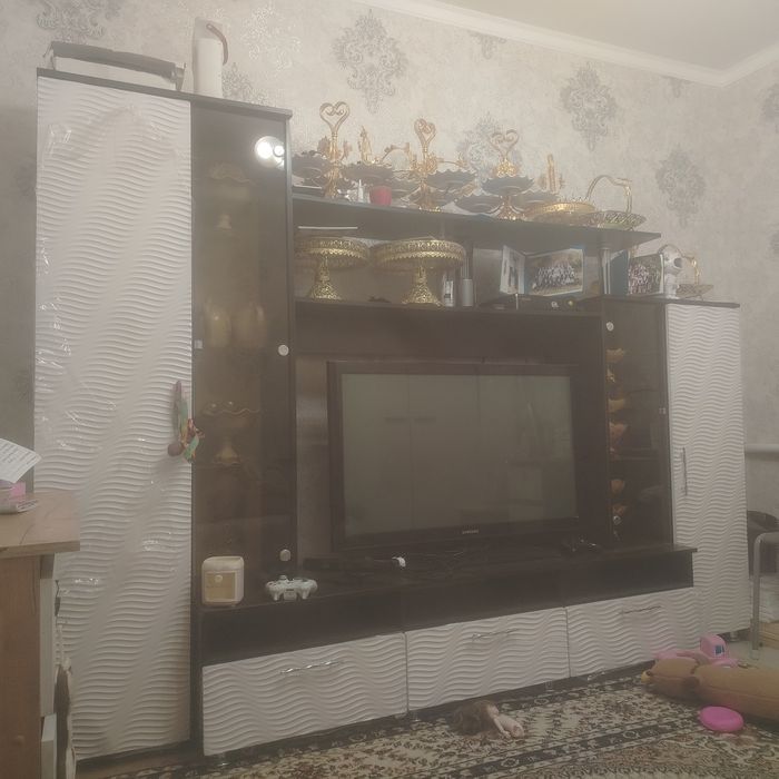 Тв зона. С полками и ящиками.