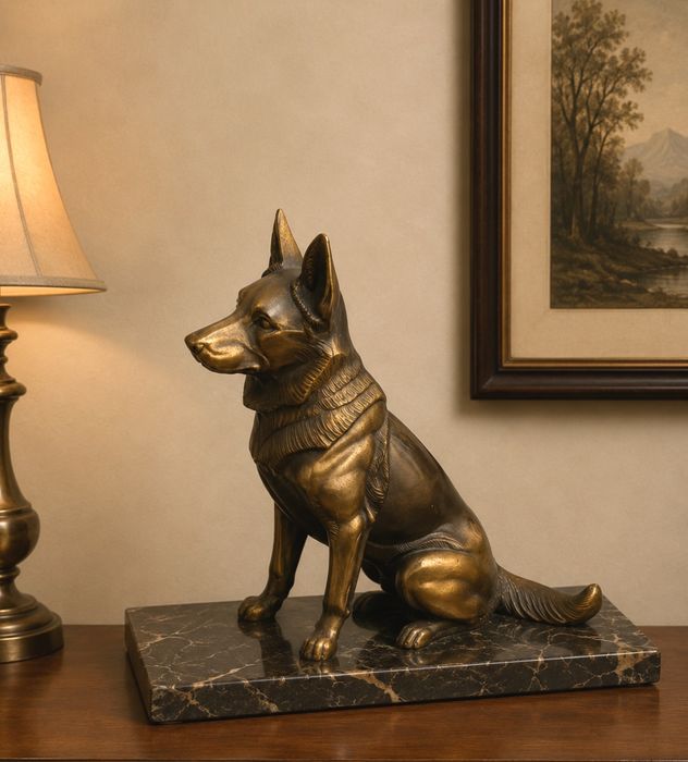 Sculptura deosebita din bronz pe soclu din marmura ,piesa deosebita cu